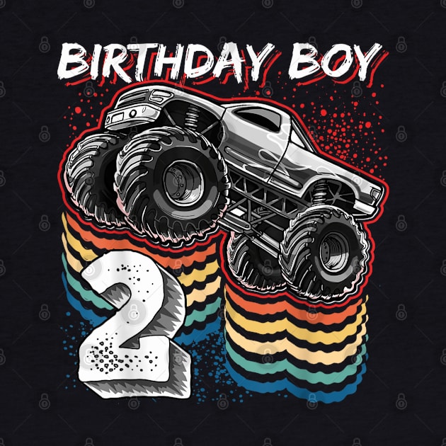 Birthday Boy 2 Monster Truck 2nd Birthday Retro Vintage Gift by elmiragokoryan